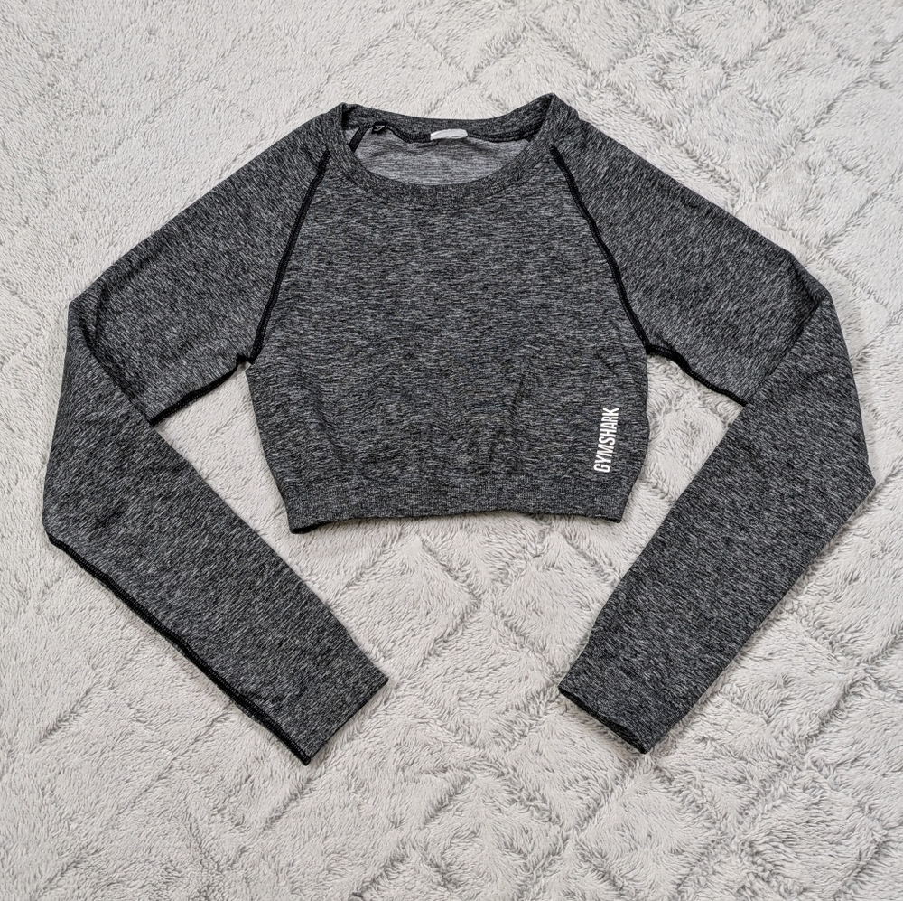 Gymshark Shirt Women's S Gray Marl Adapt Seamless Long Sleeve Crop Top